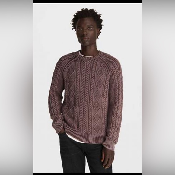 NWT Rag and Bone Dexter Aran Cable Knit Crewneck Sweater Dark Cranberry 2XL $298